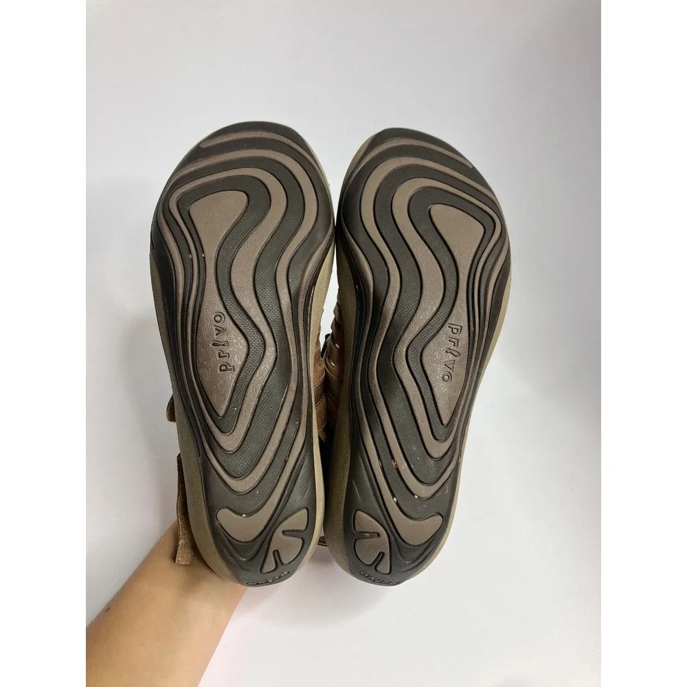 Privo by Clarks Wedge Sandals Womens 8M Brown Good Leather Peep Toe Laser Cut
